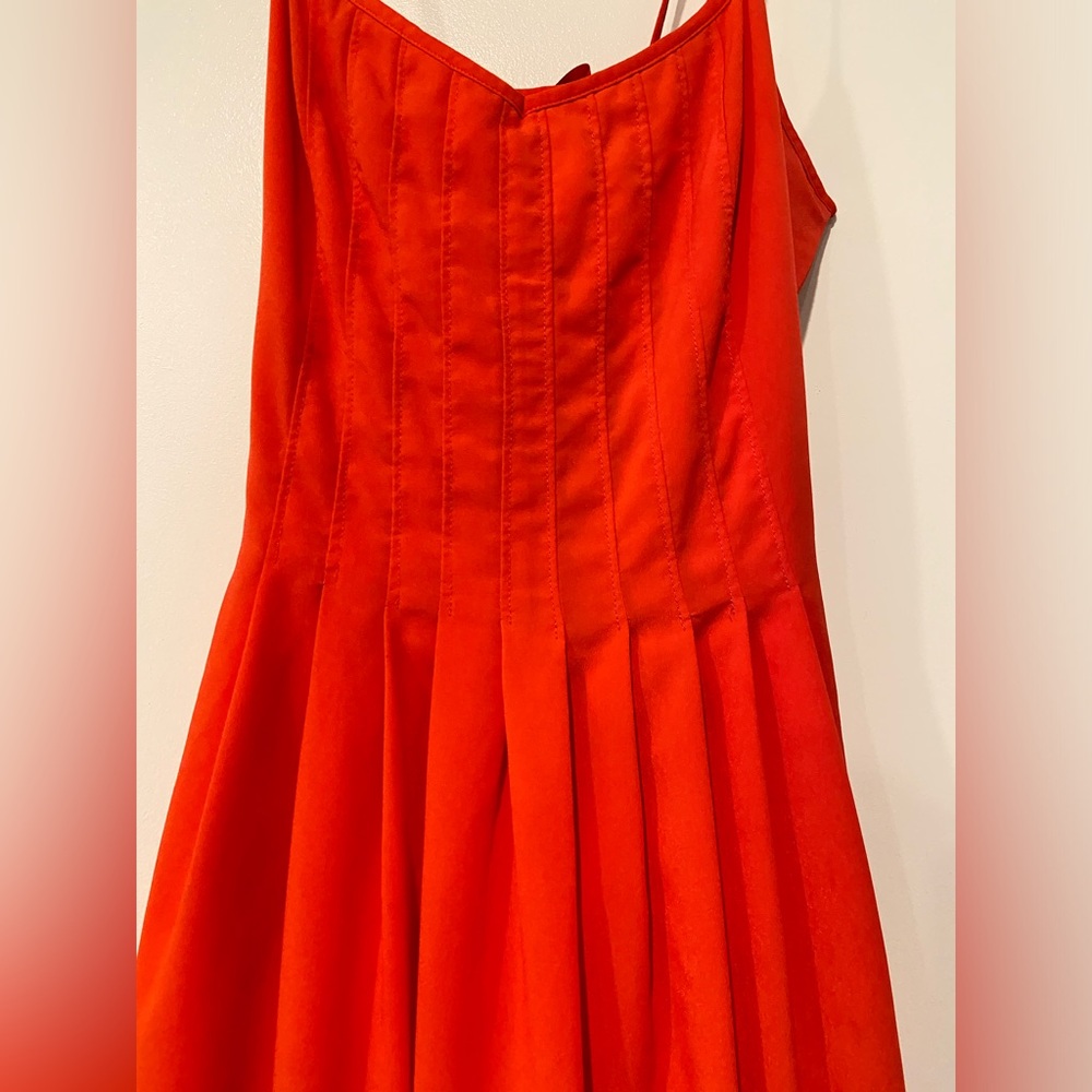 Red Pleated Ruffled Midi Sundress - Picture 3 of 4